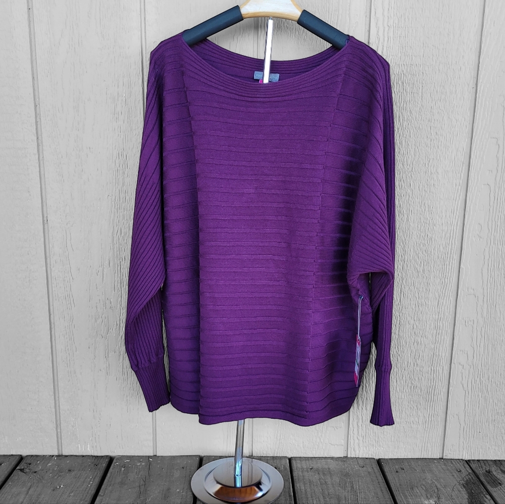 VINCE CAMUTO Purple Ribbed Top, Size Large